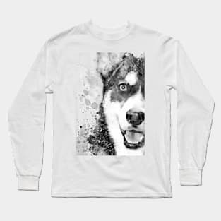 Black And White Half Faced Husky Dog Long Sleeve T-Shirt